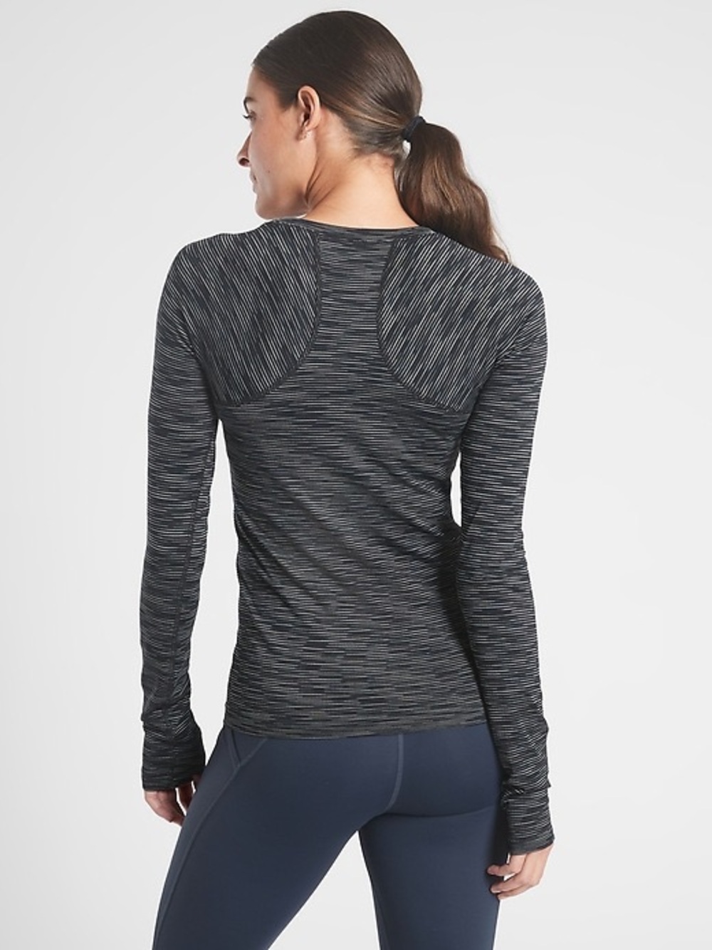 Athleta Momentum Spacedye Black Seamless Athletic Long Sleeve Top Womens Size XL